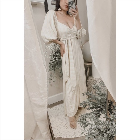 Faithfull the Brand Check Imanie Midi Dress in Beige - Picture 4 of 10